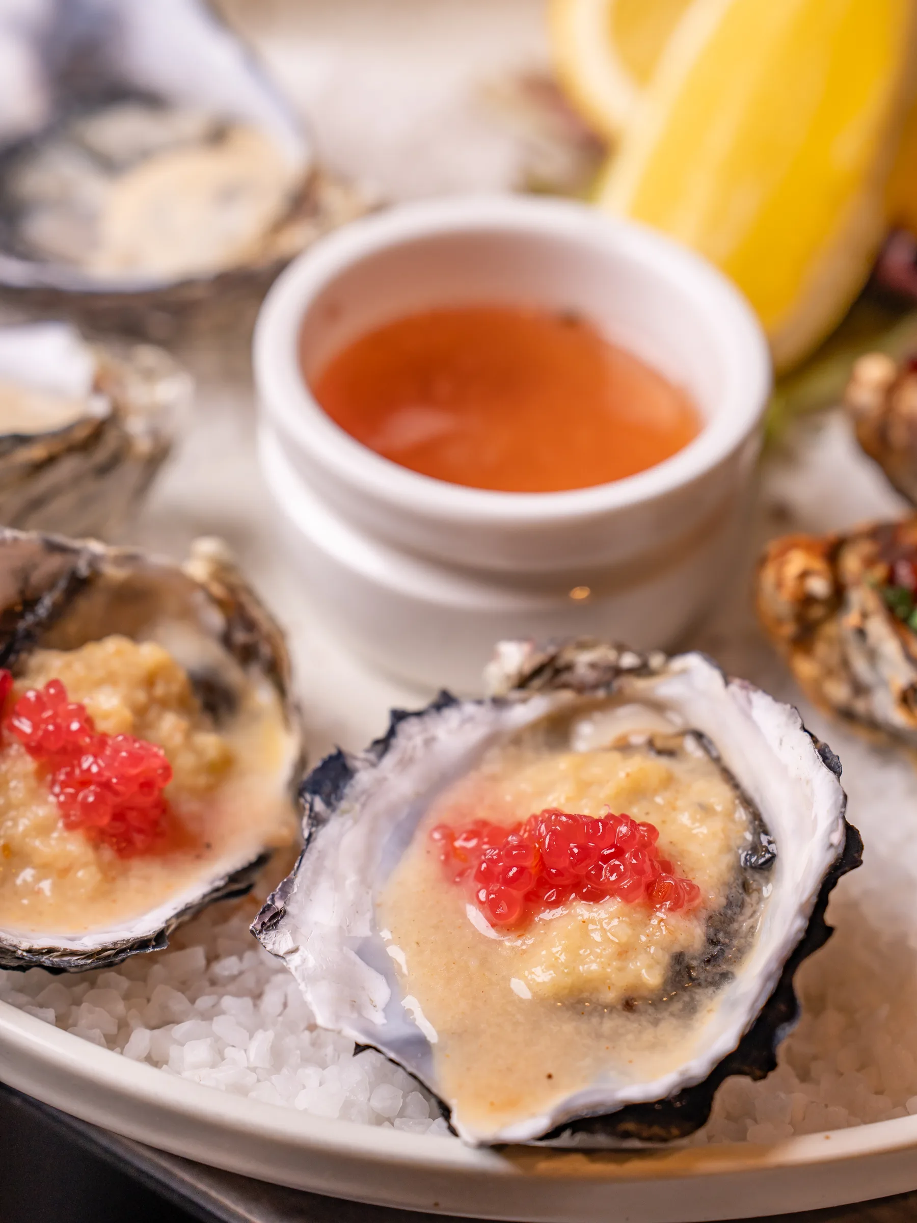 Lychee Chilli oysters with caviar at Sage Yellowfin Brisbane
