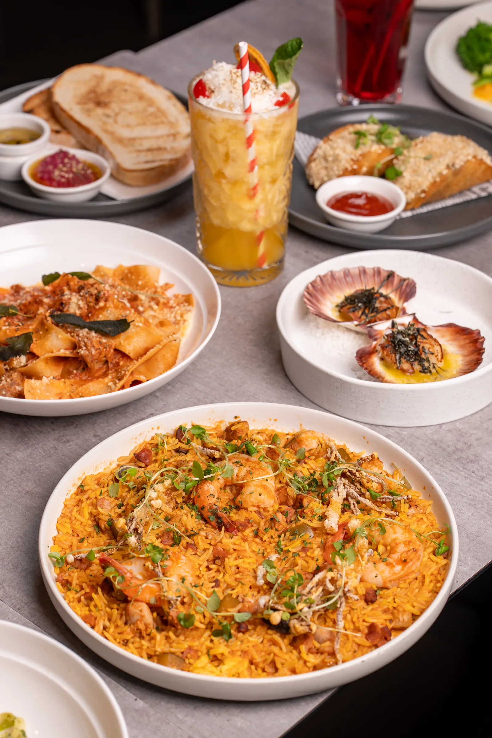 Prawn paella and shared plates — Sage Yellowfin South Bank dining