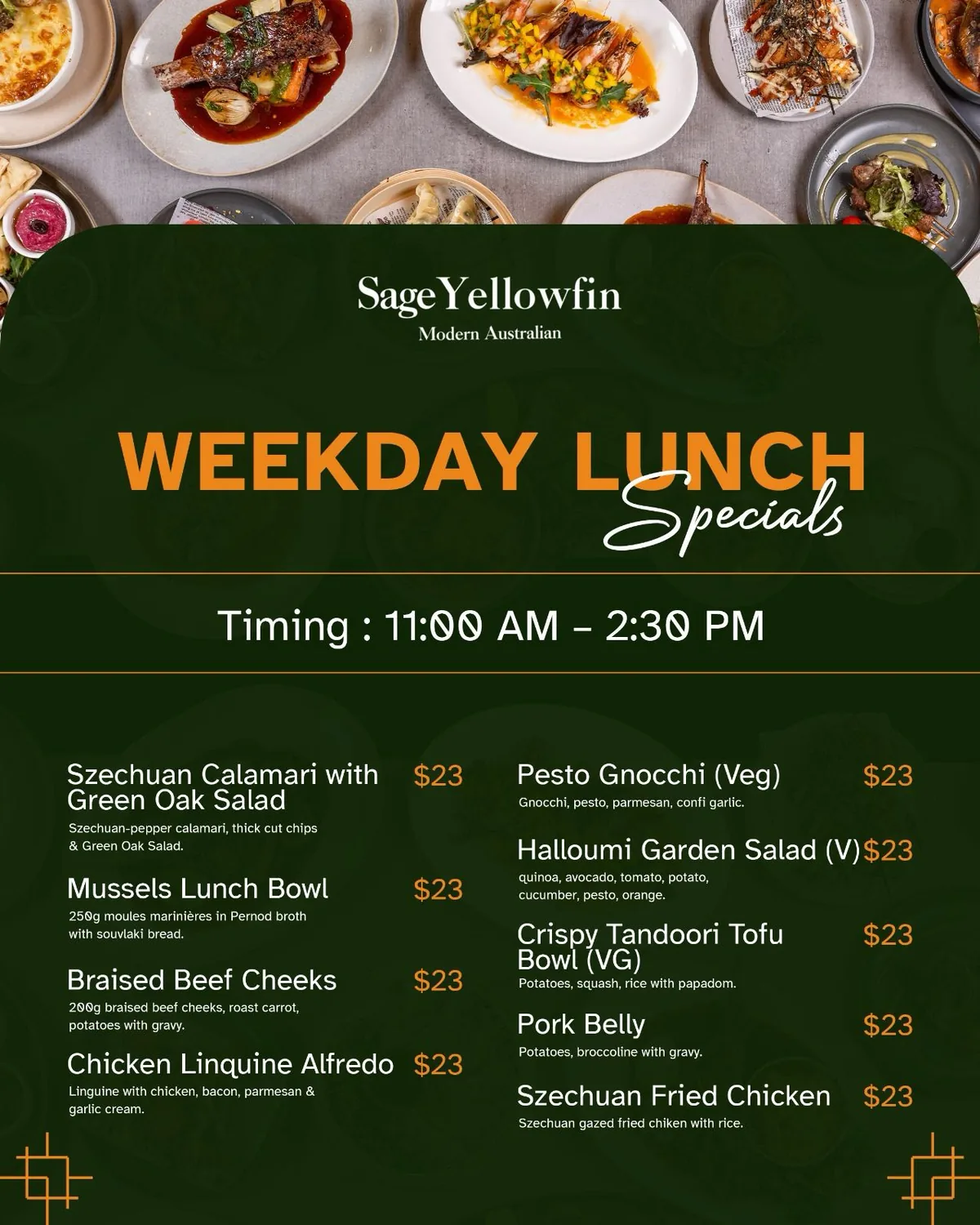 Sage Yellowfin $23 weekday lunch menu
